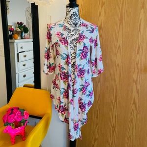 PINKBLUSH Maternity Floral Open Front Waterfall Short Sleeve Boho Cardigan M